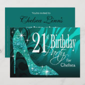 Glitter Stiletto Zebra 21ste verjaardag blauwgroen Kaart (Voorkant / Achterkant)