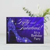 Glitter Stiletto Zebra 50 & Fabulous Birthday blue Kaart (Staand voorkant)