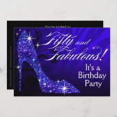 Glitter Stiletto Zebra 50 & Fabulous Birthday blue Kaart (Voorkant / Achterkant)