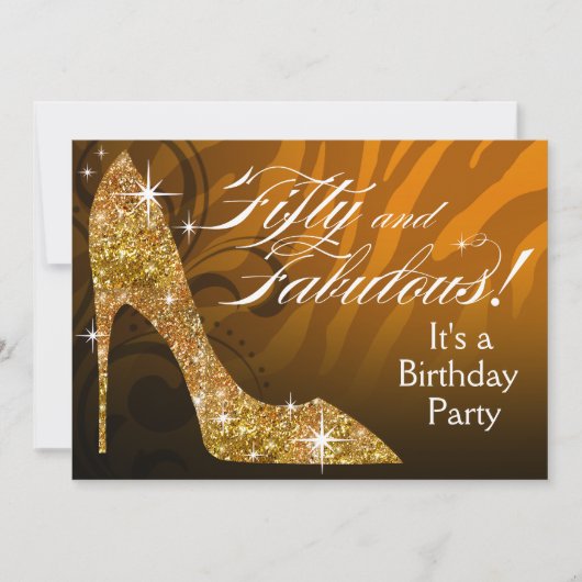 Glitter Stiletto Zebra 50 & Fabulous Birthday gold Kaart (Voorkant)