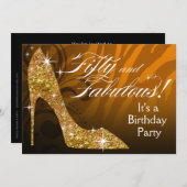 Glitter Stiletto Zebra 50 & Fabulous Birthday gold Kaart (Voorkant / Achterkant)