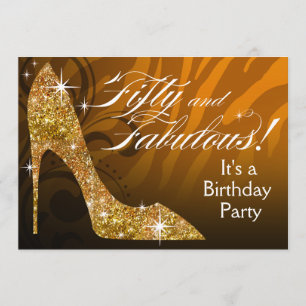 Glitter Stiletto Zebra 50 & Fabulous Birthday gold Kaart