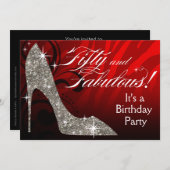 Glitter Stiletto Zebra 50 & Fabulous Birthday red Kaart (Voorkant / Achterkant)
