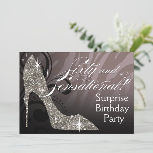 Glitter Stiletto Zebra 60 & Sensational Birthday Kaart (Staand voorkant)