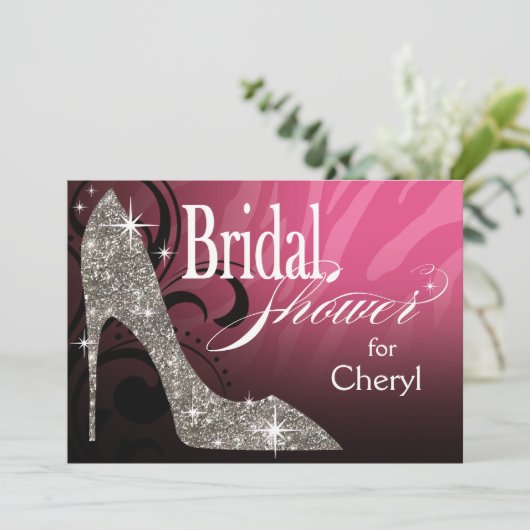 Glitter Stiletto Zebra roze zilver Kaart (Staand voorkant)