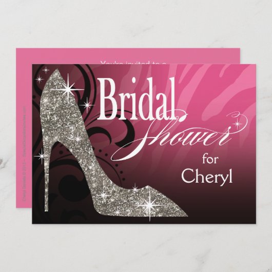 Glitter Stiletto Zebra roze zilver Kaart (Voorkant / Achterkant)