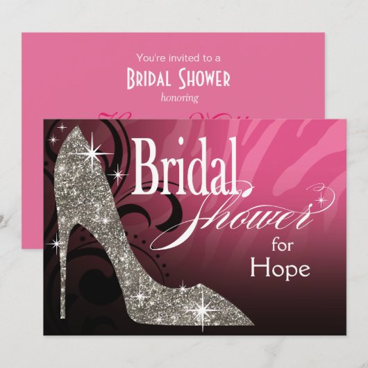 Glitter Stiletto Zebra roze zilver Kaart (Voorkant / Achterkant)