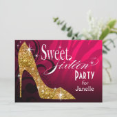 Glitter Stiletto Zebra Sweet 16 Party fuschia gold Kaart (Staand voorkant)