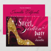 Glitter Stiletto Zebra Sweet 16 Party fuschia gold Kaart (Voorkant / Achterkant)