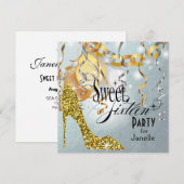 Glitter Stiletto Zilveren Folie Sweet 16 Party Kaart (Voorkant / Achterkant)