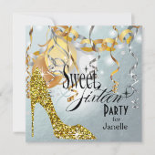 Glitter Stiletto Zilveren Folie Sweet 16 Party Kaart (Voorkant)