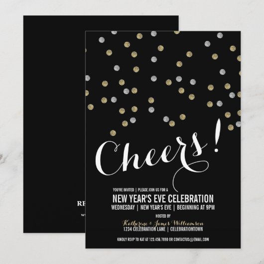 Glitter Stippen Uitnodiging Eve-partij nieuwjaar (Voorkant / Achterkant)