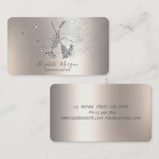 Glitter Stofzuiger, bezem, Confetti Visitekaartje (Voorkant / Achterkant)