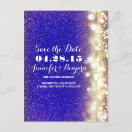Glitter String Lichten Goud en Blauw Sla de datum Aankondigingskaart