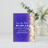 Glitter String Lichten Goud en Blauw Sla de datum  Aankondigingskaart (Staand voorkant)