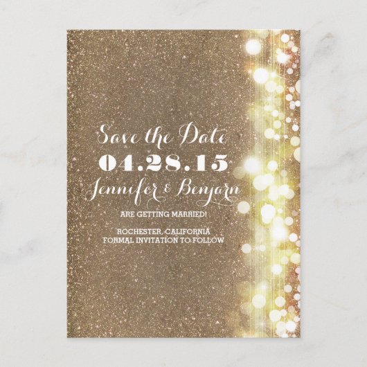 Glitter String Lights Elegante Chic Save the Date Aankondigingskaart (Voorkant)