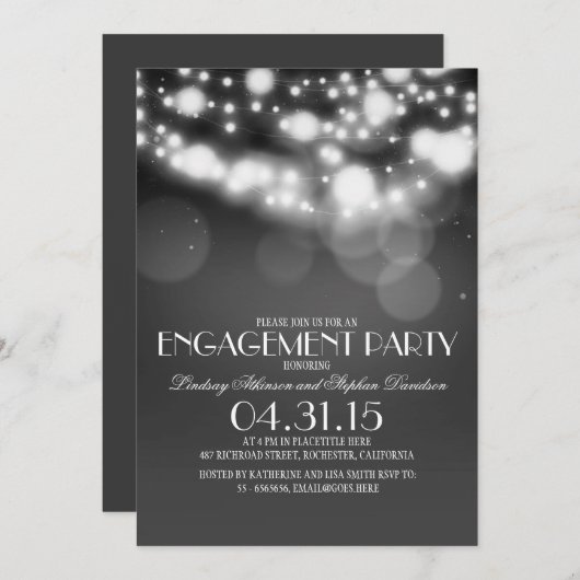 Glitter String Lights  Engagement Party Kaart (Voorkant / Achterkant)