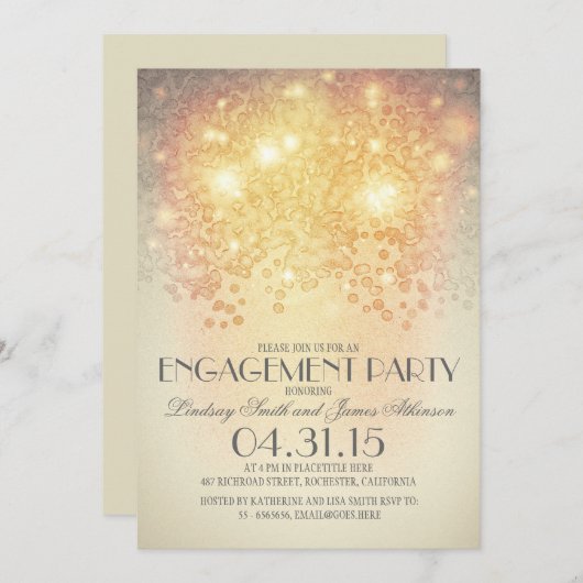 Glitter String Lights  Engagement Party Kaart (Voorkant / Achterkant)