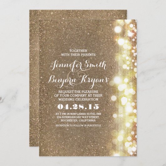 Glitter String Lights Glamours bruiloft Uitnodigen Kaart (Voorkant / Achterkant)