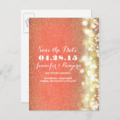 Glitter String Lights Gold en Peach Sla de datum o Aankondigingskaart (Voorkant / Achterkant)