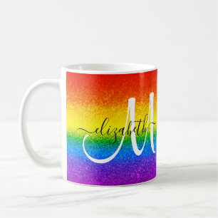 Glitter Stripe Script-monogram LGBT Pride Rainbow Koffiemok