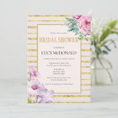 Glitter Stripes & Bloemen Bruids Douche Uitnodigin Kaart (Staand voorkant)