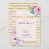 Glitter Stripes & Bloemen Bruids Douche Uitnodigin Kaart (Voorkant / Achterkant)