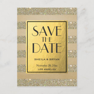 Glitter Stripes Gold Foil sla de datum na creditca Aankondigingskaart