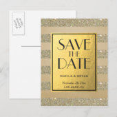 Glitter Stripes Gold Foil sla de datum na creditca Aankondigingskaart (Voorkant / Achterkant)