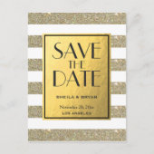 Glitter Stripes Gold Foil sla de datum na creditca Aankondigingskaart (Voorkant)