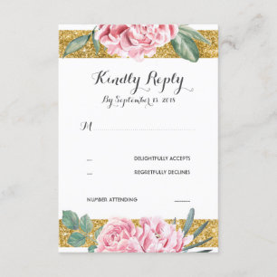 Glitter Stripes Pink Floral Wedding RSVP