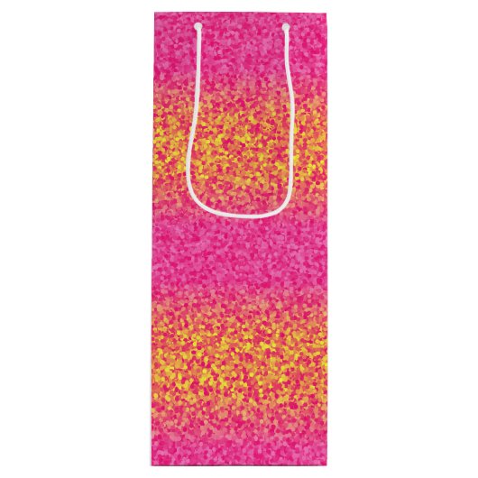 Glitter Stripes, Pink-Yellow-WINE GIFT BAG Wijn Cadeautas (Voorkant)