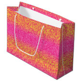Glitter Stripes, roze-gele-GIFT BAG L Groot Cadeauzakje (Voorkant Gekanteld)