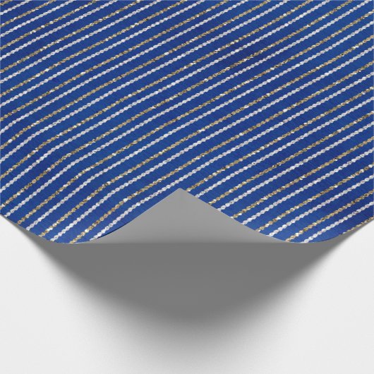 Glitter Stripes van goud en zilver op blauw Cadeaupapier (Hoek)