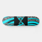 Glitter Stripes van Turquoise Blue en Black Zebra Skateboard (Horizontaal)