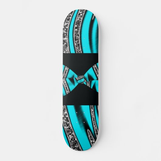 Glitter Stripes van Turquoise Blue en Black Zebra Skateboard (Voorkant)