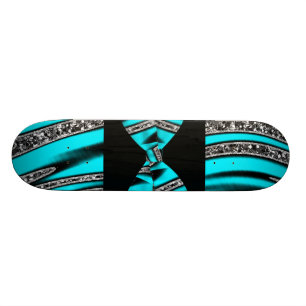 Glitter Stripes van Turquoise Blue en Black Zebra Skateboard