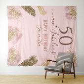 Glitter Strokes roze Happy 50th Birthday Tapestry Wandkleed (In Situ (horizontaal))