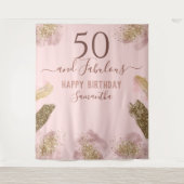 Glitter Strokes roze Happy 50th Birthday Tapestry Wandkleed (Voorkant)