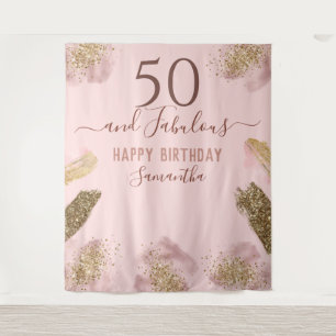 Glitter Strokes roze Happy 50th Birthday Tapestry Wandkleed