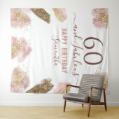Glitter Strokes roze Happy 60th Birthday Tapestry Wandkleed (In Situ (horizontaal))