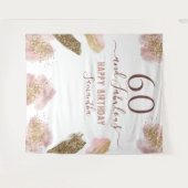 Glitter Strokes roze Happy 60th Birthday Tapestry Wandkleed (Voorkant (horizontaal))