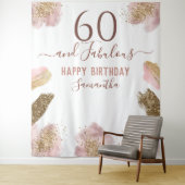 Glitter Strokes roze Happy 60th Birthday Tapestry Wandkleed (In situ)