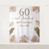 Glitter Strokes roze Happy 60th Birthday Tapestry Wandkleed (Voorkant)