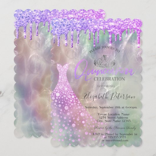 Glitter stuwt de Holografische Quinceañera op Kaart (Voorkant / Achterkant)