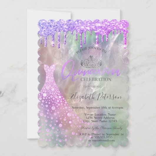 Glitter stuwt de Holografische Quinceañera op Kaart (Voorkant)
