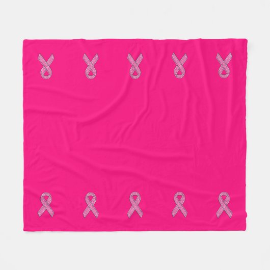 Glitter Style Pink Ribbon Awareness Fuchsia Fleece Deken (Voorkant (Horizontaal))