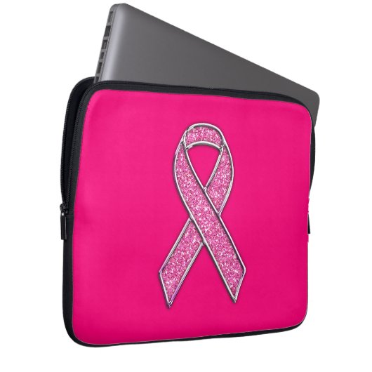 Glitter Style Pink Ribbon Awareness Fuchsia Laptop Sleeve (Voorkant Rechts)