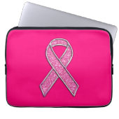 Glitter Style Pink Ribbon Awareness Fuchsia Laptop Sleeve (Voorkant)