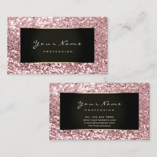 Glitter Stylist Mode Blogge Black Pink Rose Visitekaartje (Voorkant / Achterkant)